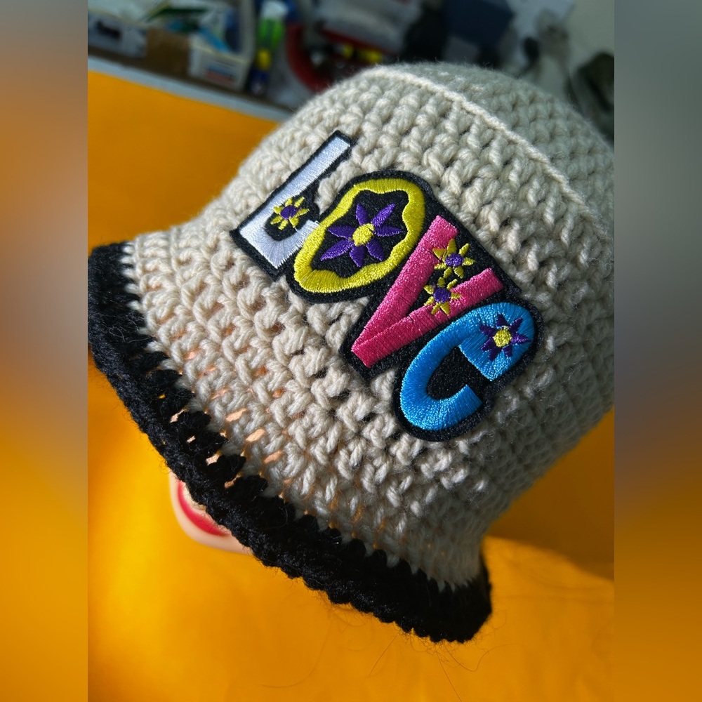 Chic Crochet Bucket Hat with Love Embroidery